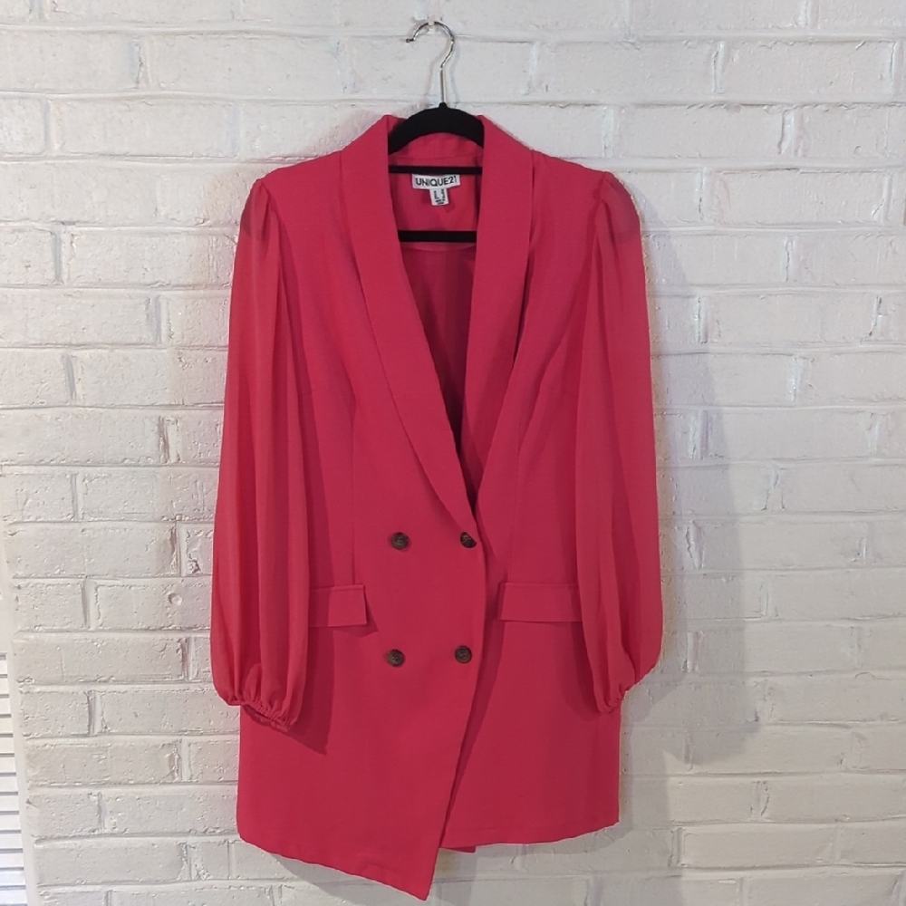 Sexy Asymmetrical Blazer Dress In Hot Pink